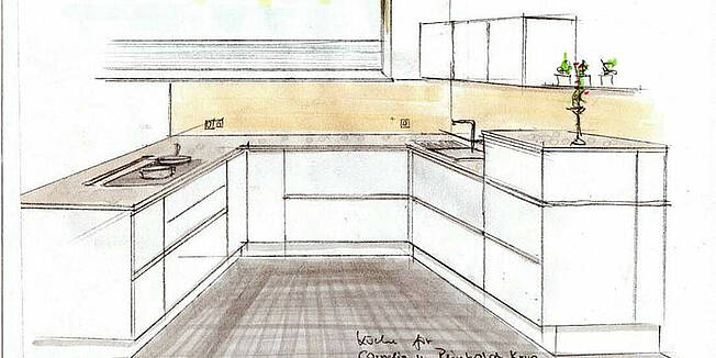 Plan einer Küche in U-Form