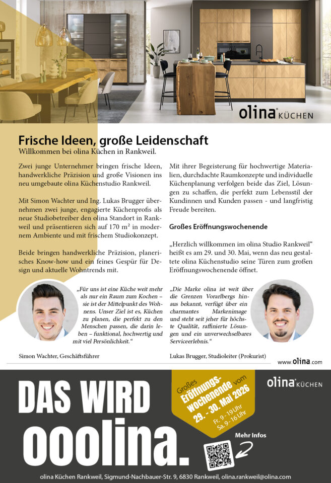 Eröffnungswerbung olina Studio Rankweil