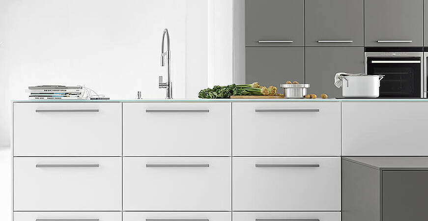 Glas Arbeitsplatte Seitenansicht